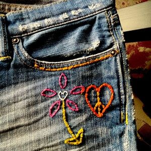 Womens Lucky Brand Jeans Dark Wash Lil Maggie Low Rise Button Fly Flare 14/32